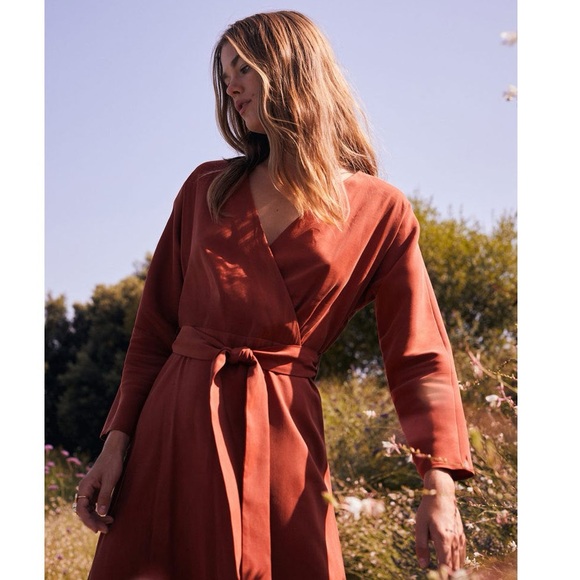 Mango Dresses & Skirts - Mango Rust Wrap Midi Dress Long Sleeve Belted — Size S